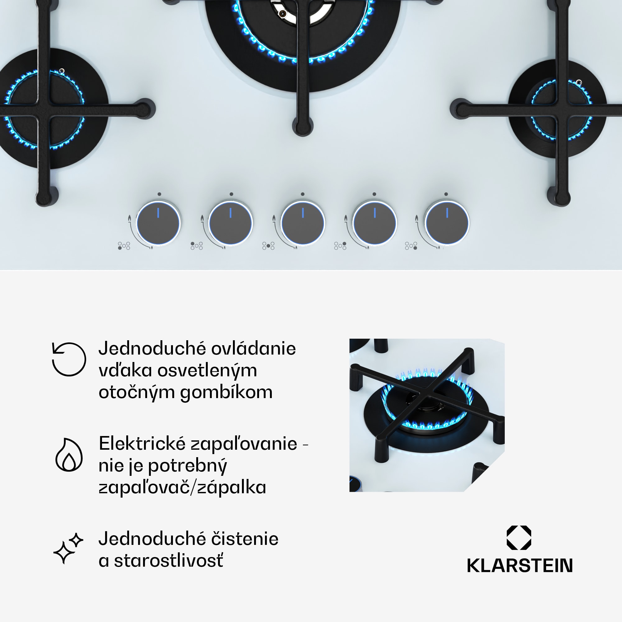 Klarstein Plynová varná doska Illuminosa 5 Sklokeramický horák Sabaf s 5 horákmi - Image 2