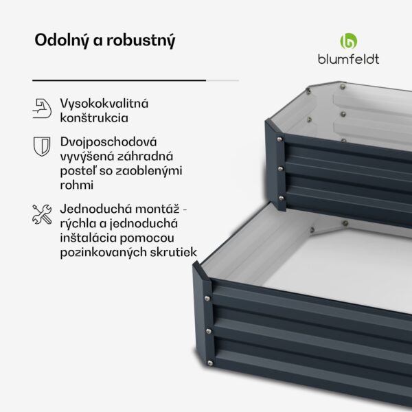 Blumfeldt High Grow vyvýšený záhon, 2 úrovne, odolný voči poveternostným vplyvom, odolný voči korózii, robustný, 405 L - Image 3