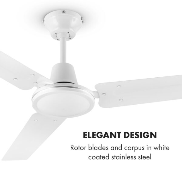 Klarstein Spin Doctor, stropný ventilátor, 55 W, 122 cm, 3 ramená, nehrdzavejúca oceľ, biely - Image 2