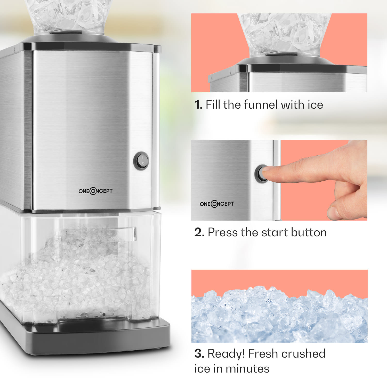 OneConcept Icebreaker, drvič ľadu, 15 kg/h, objem 3,5 l, zásobník na ľad, nehrdzavejúca oceľ