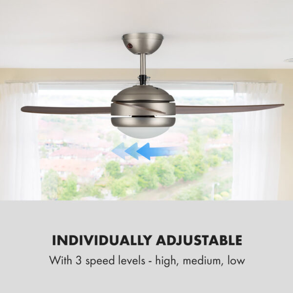 Klarstein El Paso, stropný ventilátor, 52", závit E27, 3 lopatky, vzhľad tmavého dubového dreva - Image 2
