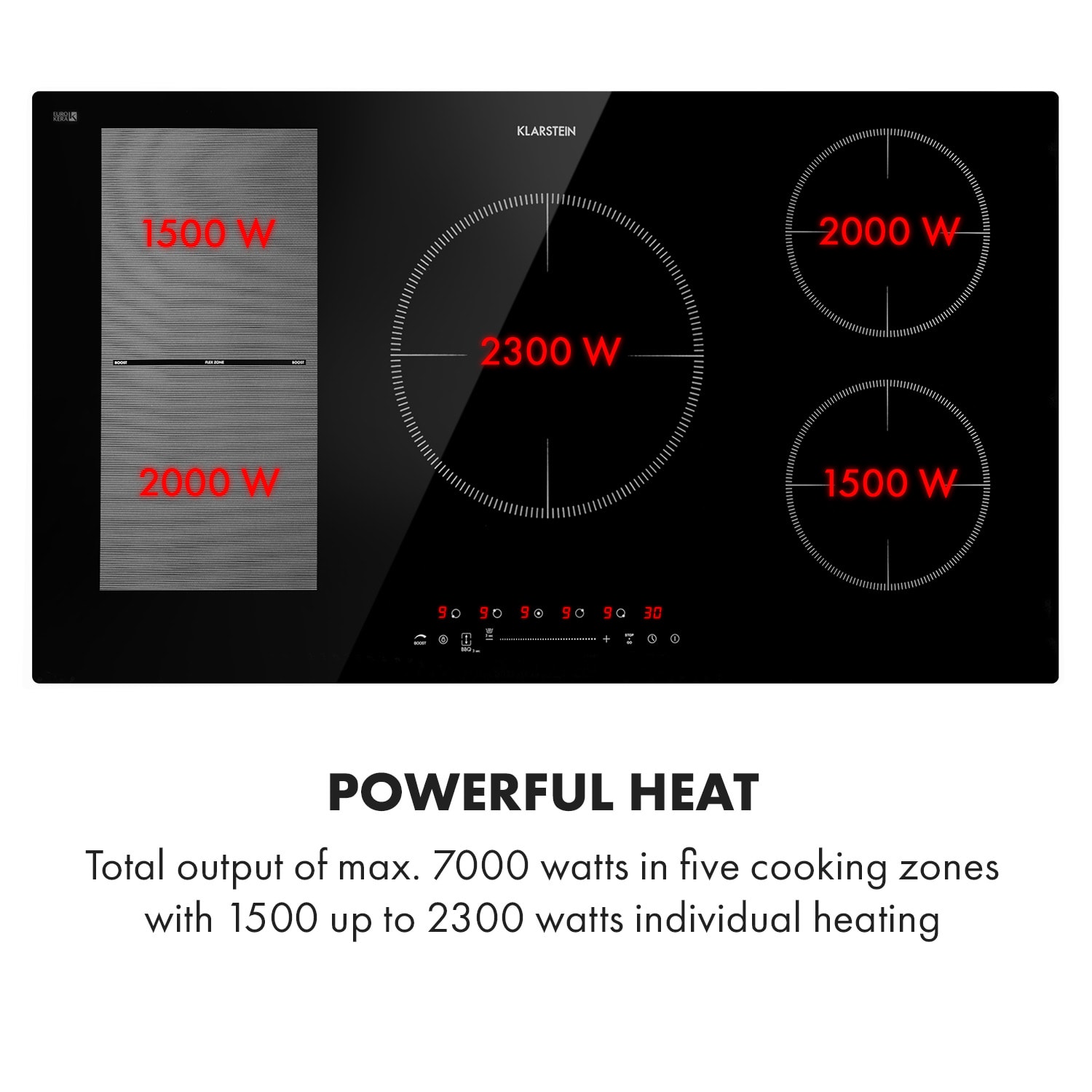 Klarstein Delicatessa 90 Hybrid, vstavaná indukčná varná doska, 7400 W, 5 zón, čierna