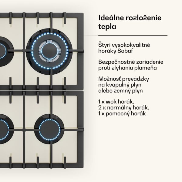 Klarstein Victoria 4, plynová varná doska, 4 horáky, sklokeramika, slonovinová - Image 2