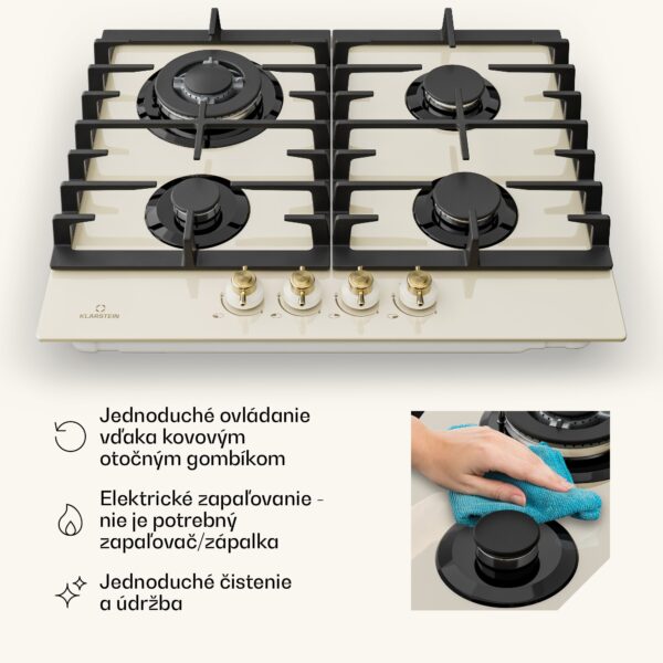 Klarstein Victoria 4, plynová varná doska, 4 horáky, sklokeramika, slonovinová - Image 3