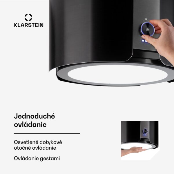 Klarstein Skyfall, digestor, 45 cm, ostrovčekový, 402 m³/h, LED, nehrdzavejúca oceľ, čierny - Image 2