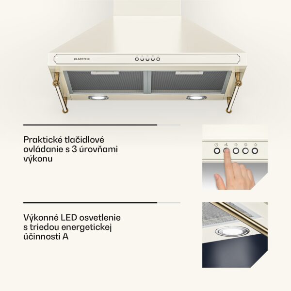 Klarstein Victoria, digestor, 60 cm, nástenný, 644,5 m³/h, LED, retro dizajn, čierny - Image 3