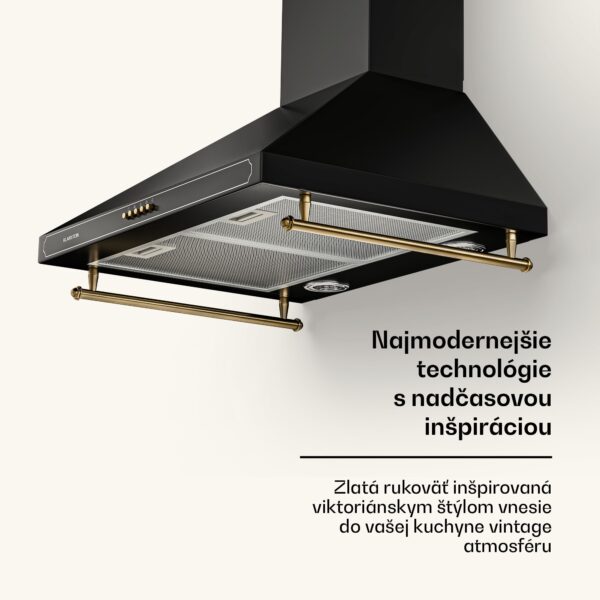 Klarstein Victoria, digestor, 60 cm, nástenný, 644,5 m³/h, LED, retro dizajn, čierny - Image 2