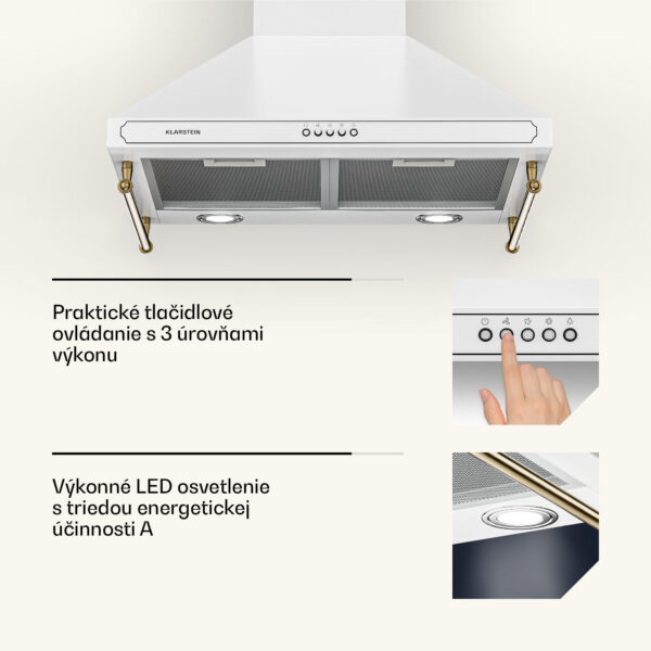 Klarstein Victoria, digestor, 60 cm, nástenný, 644,5 m³/h, LED, retro dizajn, čierny - Image 3