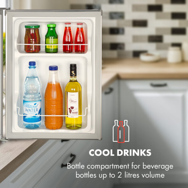 Klarstein Cool Kid, mini chladnička, 66 l, mraziaci priečinok 4 l, 41 dB, energet. trieda F, brúsená nehrdzavejúca oceľ - Image 2