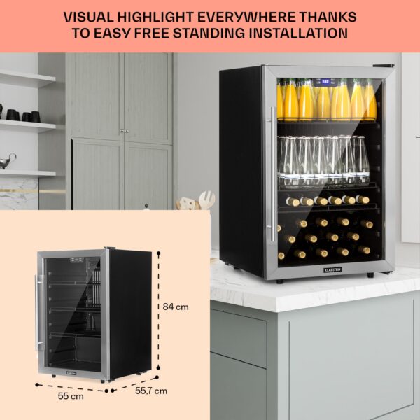 Klarstein Beersafe 5XL, chladnička, 148 l, 3 police, panoramatické sklenené dvere, nehrdzavejúca oceľ - Image 2