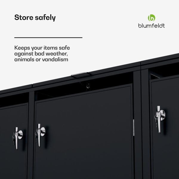 Blumfeldt BinSafe, box na odpadky, 3 odpadkové koše, 240 l, uzamykateľný, pozinkovaná oceľ odolná voči poveternostným vplyvom