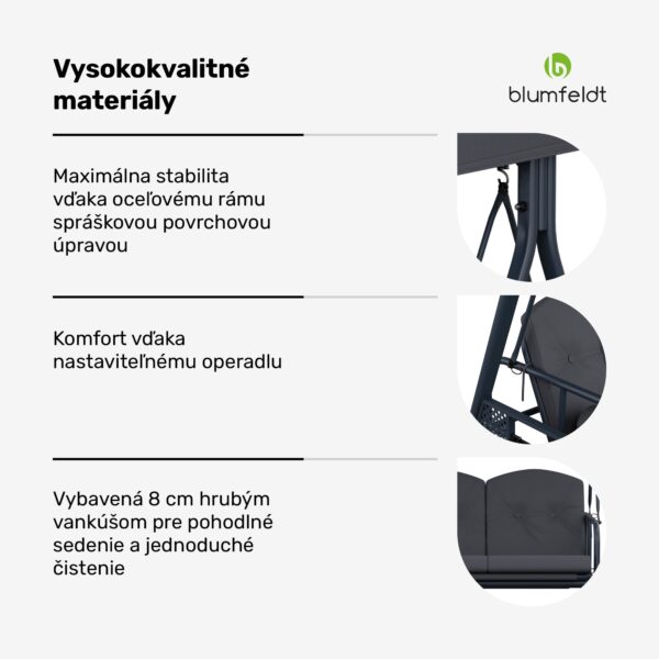 Blumfeldt GranSway, hollywoodska hojdačka, 3-miestna, individuálne nastaviteľná, oceľ s práškovou povrchovou úpravou, odolná voči poveternostným vplyvom - Image 2
