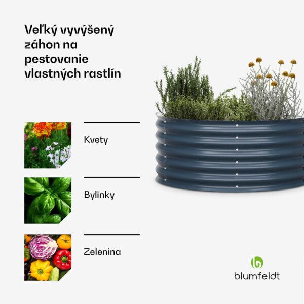 Blumfeldt High Grow Half Circle, polkruhový vyvýšený záhon, 105x43x60 cm, z vlnitého oceľového plechu, jednoduchá montáž, odolný voči hrdzi a mrazu