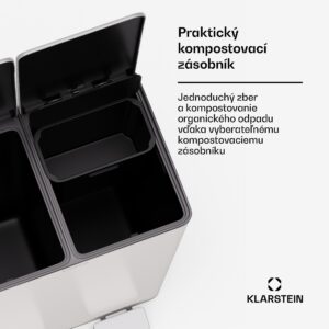 Klarstein EcoVista, odpadkový kôš s kompostérom, 60 l + 3 l/kôš + kompostér, Soft-Close