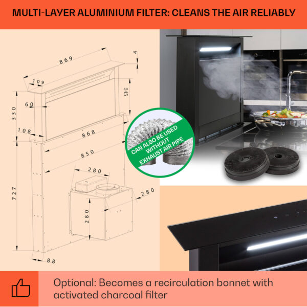 Klarstein Royal Flush Eco, digestor, 90 cm, 714 m³/h, A+ - Image 2