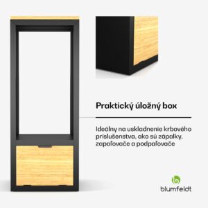 Blumfeldt Kindlewood stojan na palivové drevo, úložný priestor na drevo, krbová polica, prášková farba, kaučukovník