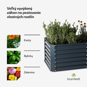 Blumfeldt High Grow Straight vyvýšený záhon, 1440 L, Ergonomický, Odolný voči poveternostným vplyvom, Otvorená základňa
