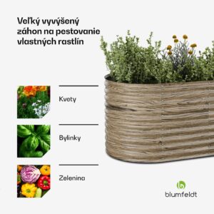 Blumfeldt High Grow vyvýšený záhon, 1169 L, Ergonomický, Odolný voči poveternostným vplyvom, Oválny