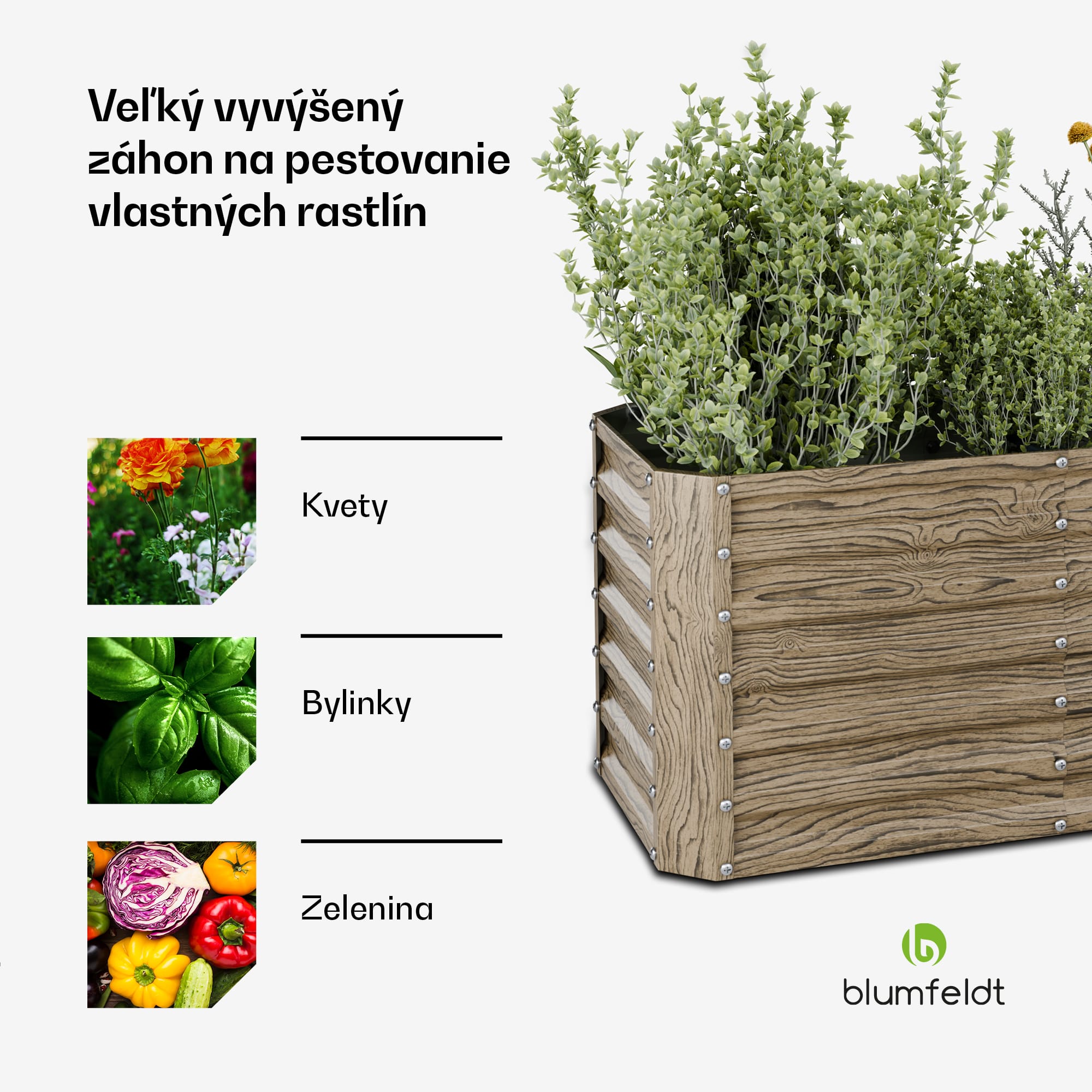 Blumfeldt High Grow Straight vyvýšený záhon, 432 L, Ergonomický, Odolný voči poveternostným vplyvom, Otvorená základňa