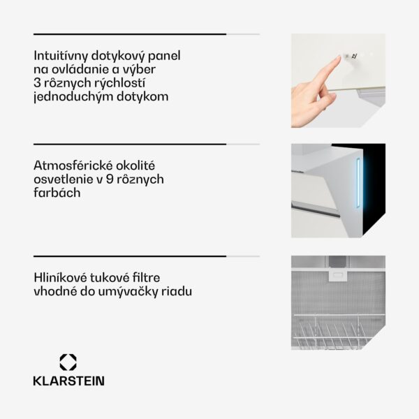 Klarstein Alina digestor, 60 cm, Smart, 600 m³/h, Tichý, EEK A - Image 3