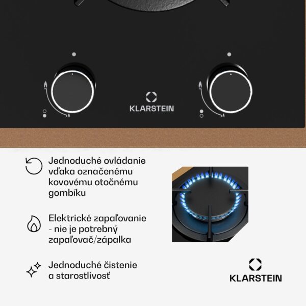 Klarstein Lumiflame plynová varná doska, 2 horáky, medený rám, elektrické zapaľovanie, výkon 4,2 kW - Image 2