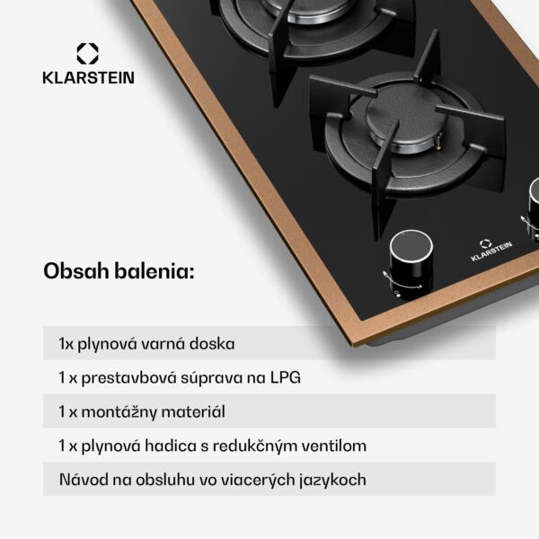 Klarstein Lumiflame plynová varná doska, 2 horáky, medený rám, elektrické zapaľovanie, výkon 4,2 kW - Image 3