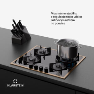 Klarstein Lumiflame plynová varná doska, 4 horáky, medený rám, elektrické zapaľovanie, výkon 8 kW