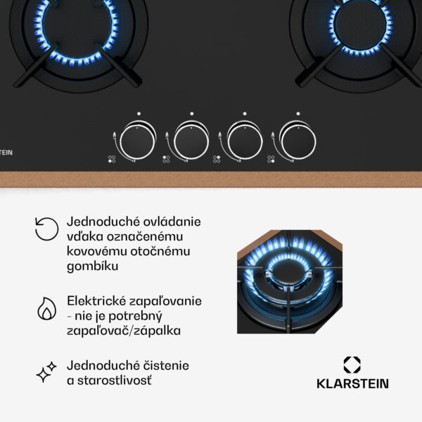Klarstein Lumiflame plynová varná doska, 4 horáky, medený rám, elektrické zapaľovanie, výkon 8 kW - Image 2