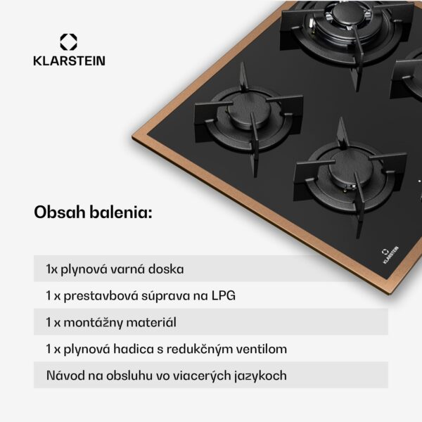 Klarstein Lumiflame plynová varná doska, 4 horáky, medený rám, elektrické zapaľovanie, výkon 8 kW - Image 3