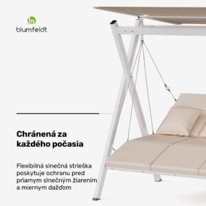 Blumfeldt FlexiSwing hollywoodska hojdačka 3-miestna Nastaviteľné operadlo + slnečná strieška, odolná voči poveternostným vplyvom