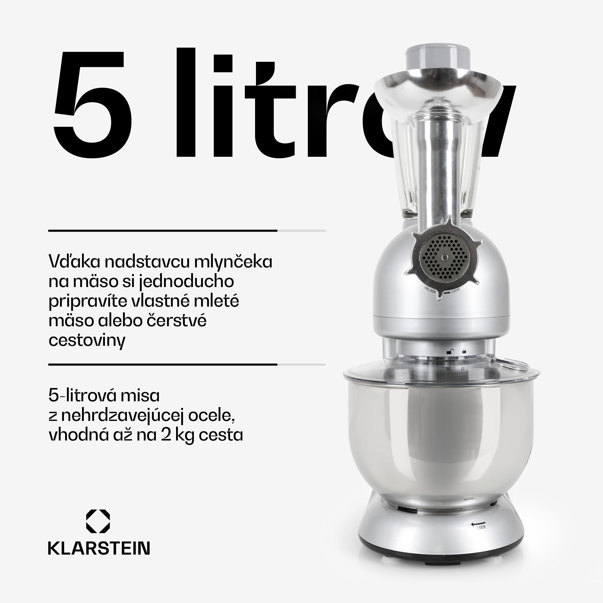 Klarstein Lucia, kuchynský robot, mixér, mlynček na mäso, 1800 W