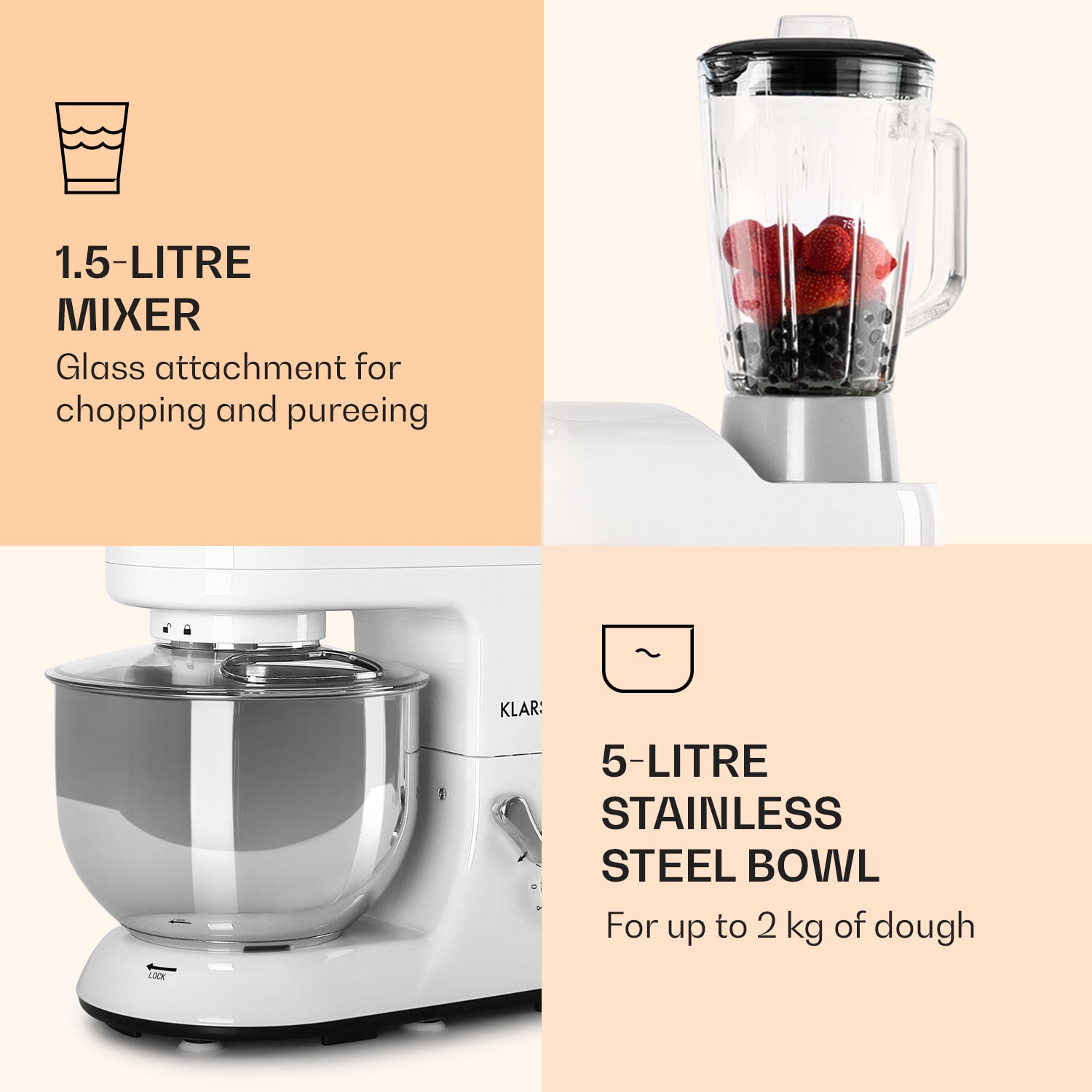 Klarstein Lucia, kuchynský robot, mixér, mlynček na mäso, 1800 W – Obrázok 3