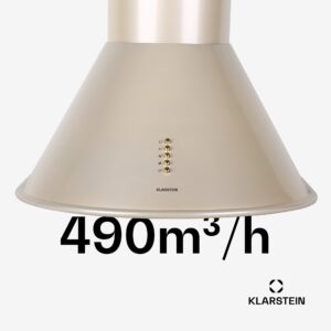 Klarstein Lumio, digestor, 60 cm, komínový, 490 m³/h, retro dizajn, nehrdzavejúca oceľ, champagne