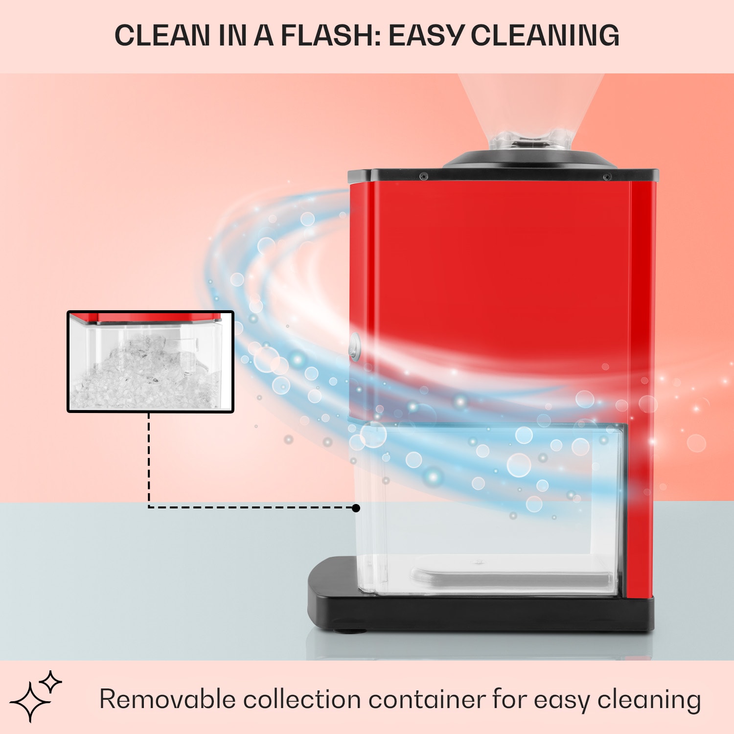 OneConcept Icebreaker, drvič ľadu, 15 kg/h, objem 3,5 l, zásobník na ľad, nehrdzavejúca oceľ, červený – Obrázok 2