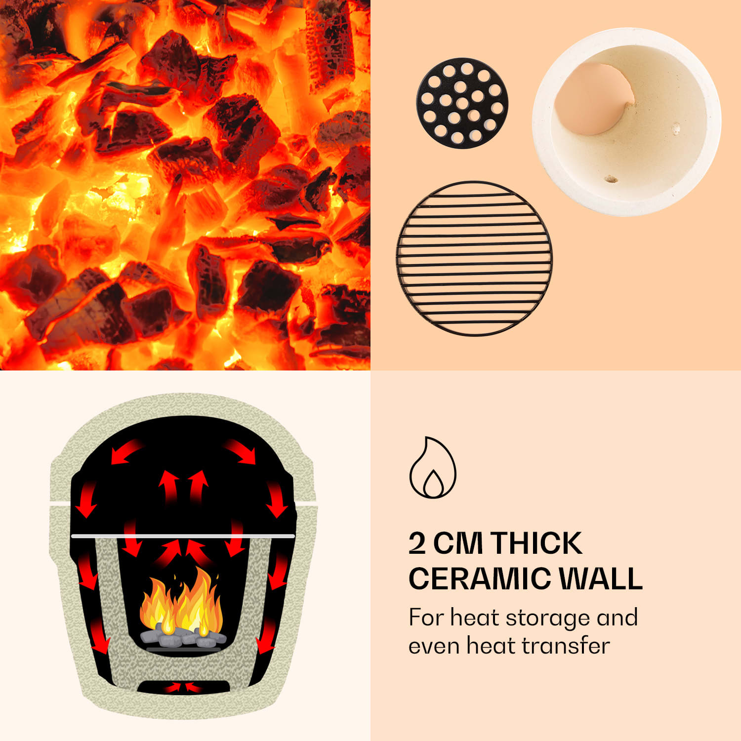 Klarstein Princesize, kamado gril, keramický, 11", údenie, BBQ, pomalé varenie, čierny