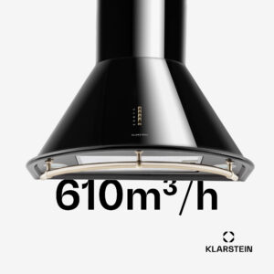 Klarstein Lumio Neo, digestor, 60 cm, komínový, 610 m³/h, retro dizajn, nehrdzavejúca oceľ, čierny