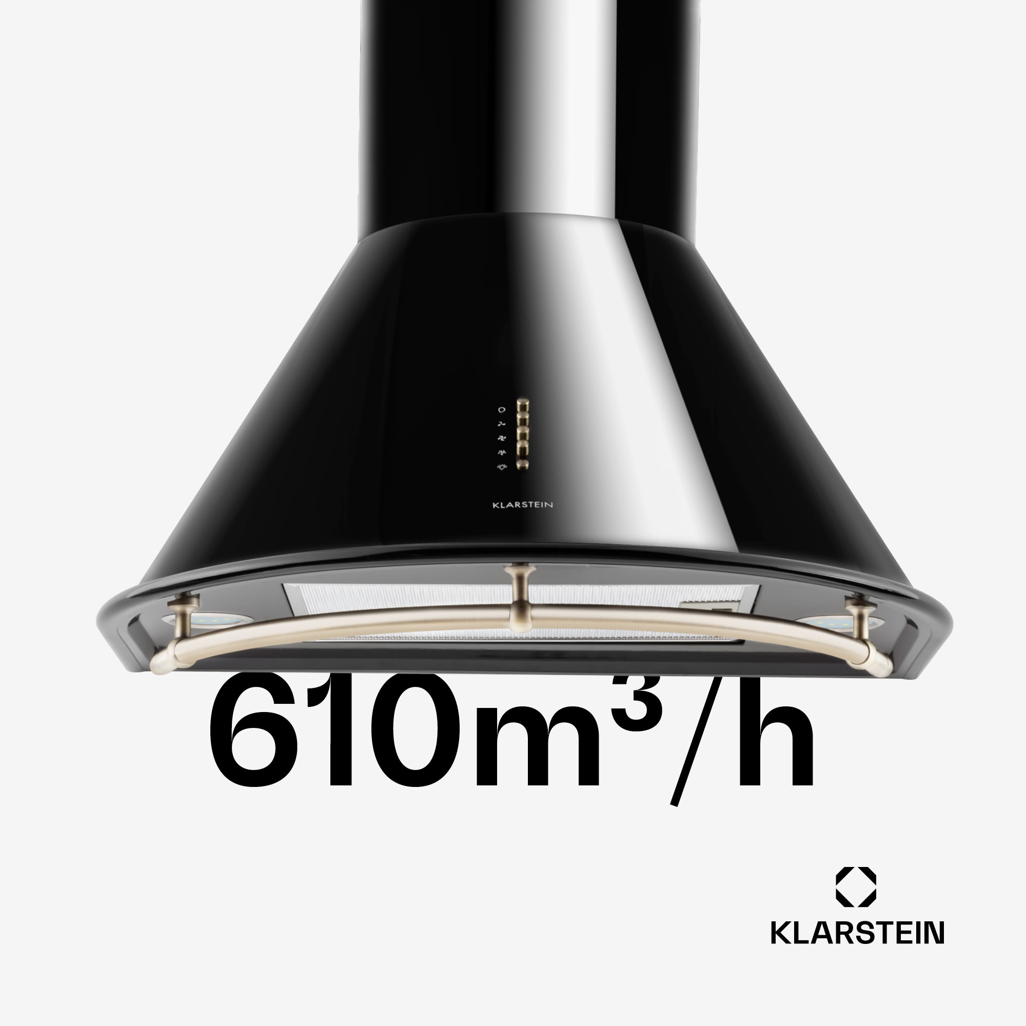 Klarstein Lumio Neo, digestor, 60 cm, komínový, 610 m³/h, retro dizajn, nehrdzavejúca oceľ, čierny