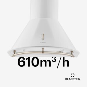 Klarstein Lumio Neo, digestor, 60 cm, komínový, 610 m³/h, retro dizajn, nehrdzavejúca oceľ, biely