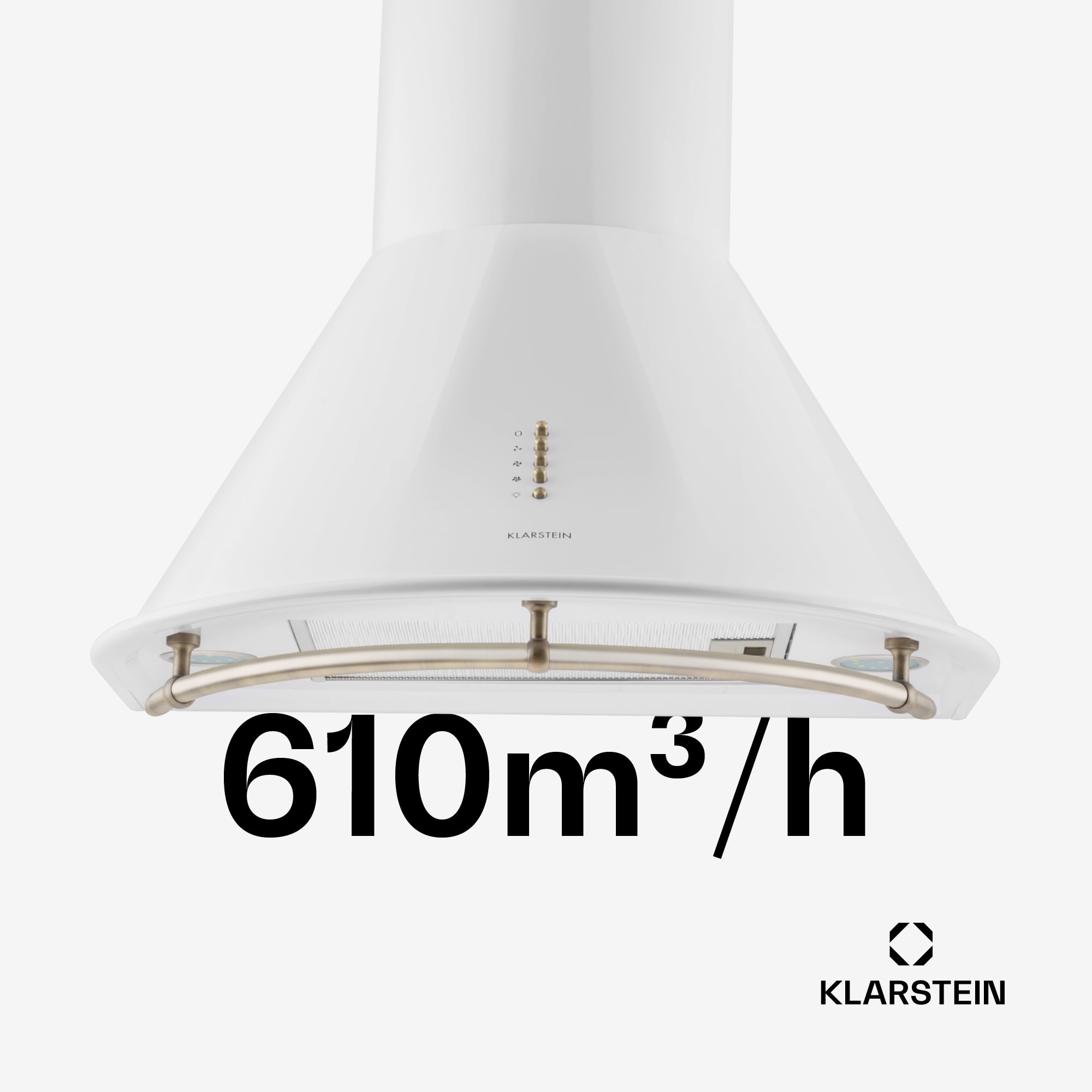 Klarstein Lumio Neo, digestor, 60 cm, komínový, 610 m³/h, retro dizajn, nehrdzavejúca oceľ, biely