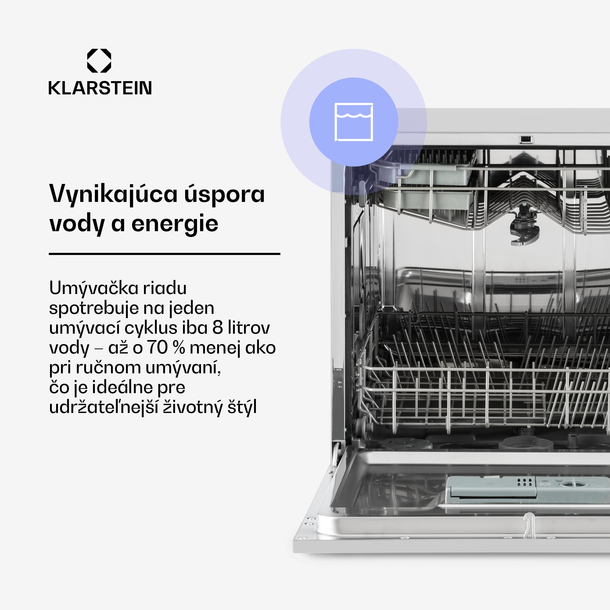 Klarstein Amazonia 8, umývačka riadu, 1620 W, na 8 súprav riadu, energet. trieda F, 49 dB, aquastop – Obrázok 2