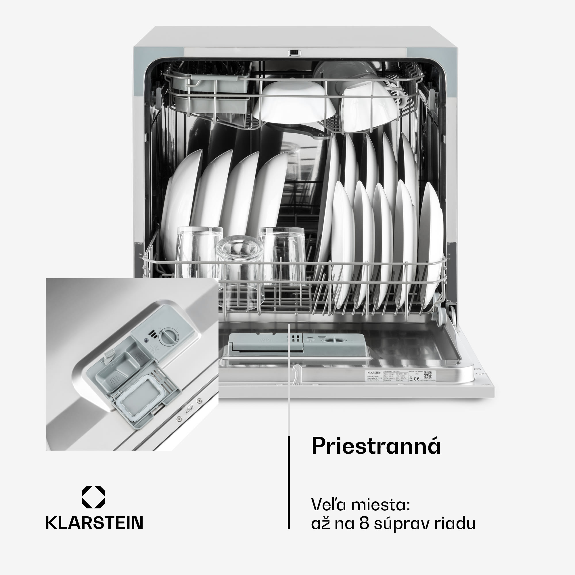 Klarstein Amazonia 8, umývačka riadu, 1620 W, na 8 súprav riadu, energet. trieda F, 49 dB, aquastop – Obrázok 3