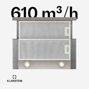 Klarstein Vinea, digestor, 60 cm, vstavaný, 610 m³/h, plochá konštrukcia, strieborný