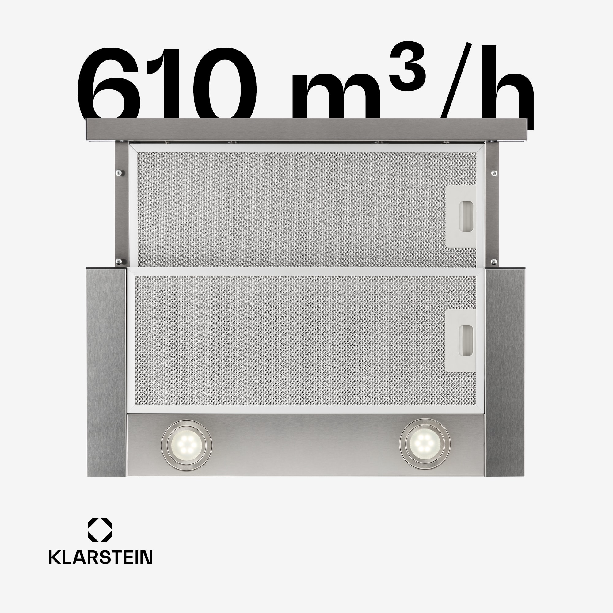 Klarstein Vinea, digestor, 60 cm, vstavaný, 610 m³/h, plochá konštrukcia, strieborný