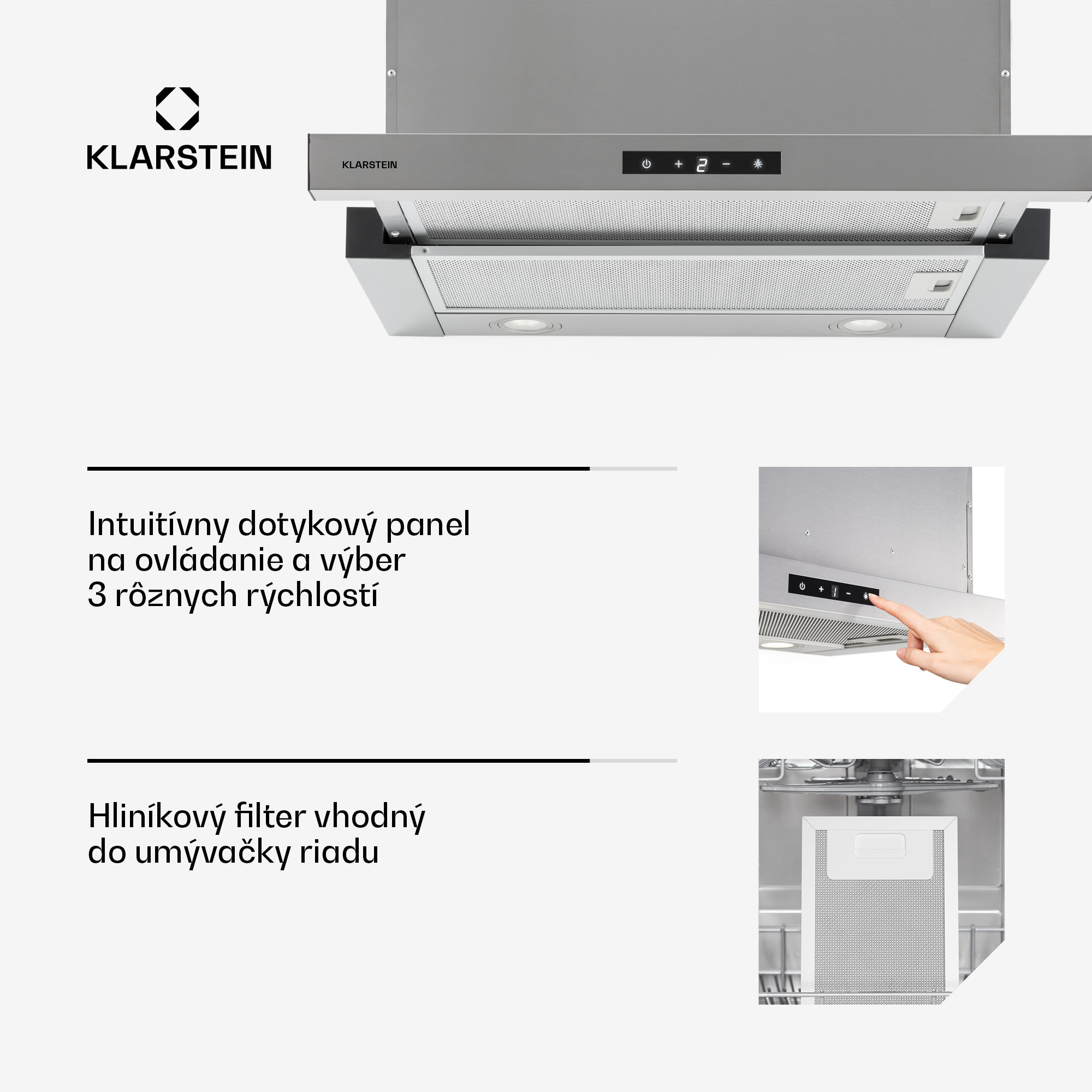 Klarstein Vinea, digestor, 60 cm, vstavaný, 610 m³/h, plochá konštrukcia, strieborný – Obrázok 3