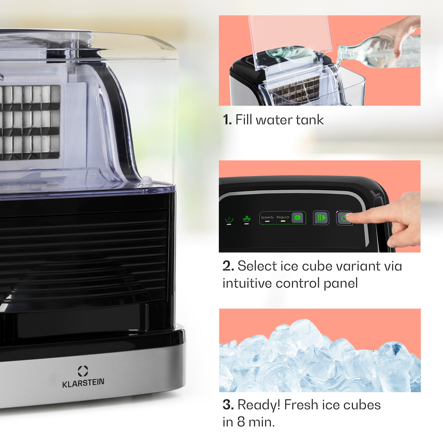 Klarstein Kristall, výrobník ľadu, krištáľovo číry ľad, 2 veľkosti, 2,5 l nádržka na vodu