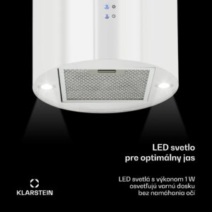Klarstein Barett, digestor, 35 cm, ostrovčekový, 560 m³/h, LED, filter s aktívnym uhlím, biely