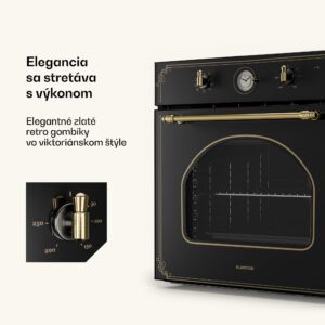 Klarstein Victoria, vstavaná rúra, retro vzhľad, 9 funkcií, 50 – 250 °C, čierna