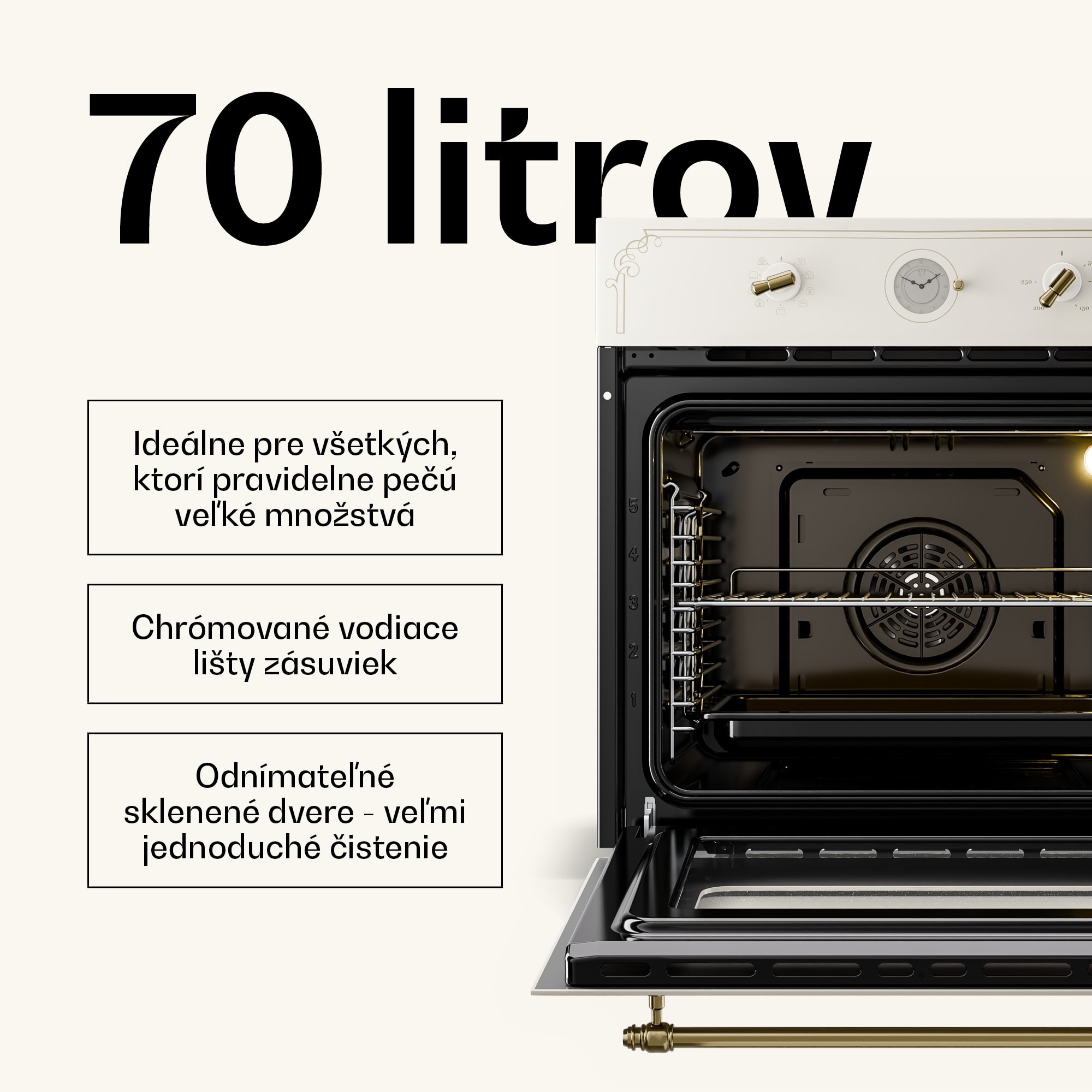 Klarstein Victoria, vstavaná rúra, retro vzhľad, 9 funkcií, 50 – 250 °C, slonovinová – Obrázok 2