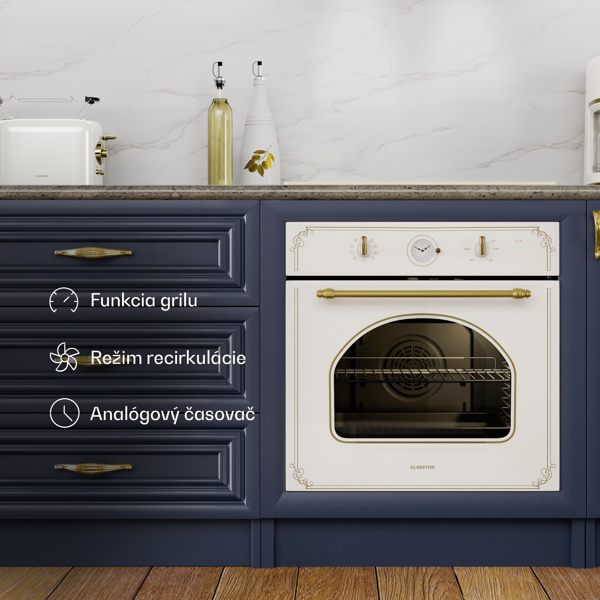 Klarstein Victoria, vstavaná rúra, retro vzhľad, 9 funkcií, 50 – 250 °C, slonovinová – Obrázok 3