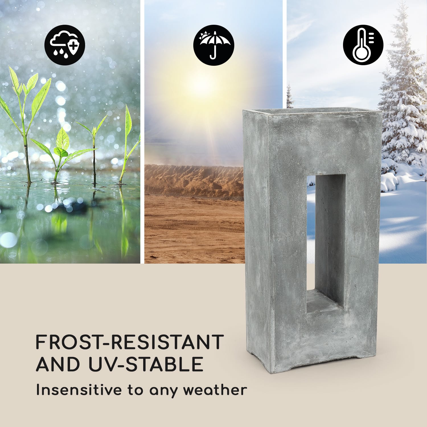 Blumfeldt Airflor, kvetináč, 45 x 100 x 27 cm, sklolaminát, do interiéru aj exteriéru, svetlosivý – Obrázok 2